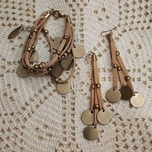 Plunder Design Scarlett Tan Cord Gold Beads Circle Coin Accents Set